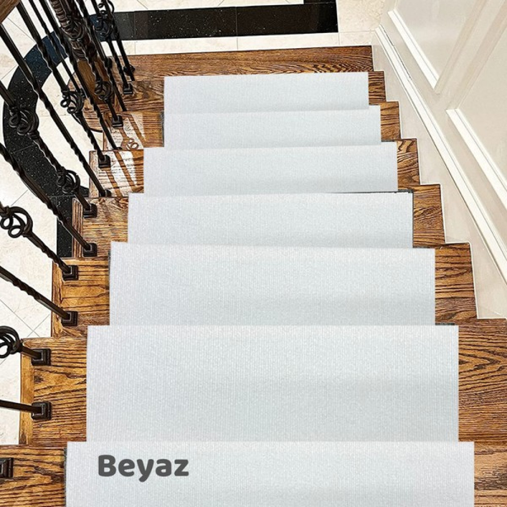Beylini Merdiven Halısı, Halıfleks Basamak ve Merdiven Paspası Kaymaz Taban 5 Adet - Beyaz - 22 x 60 cm Salon Halısı Fiyatı