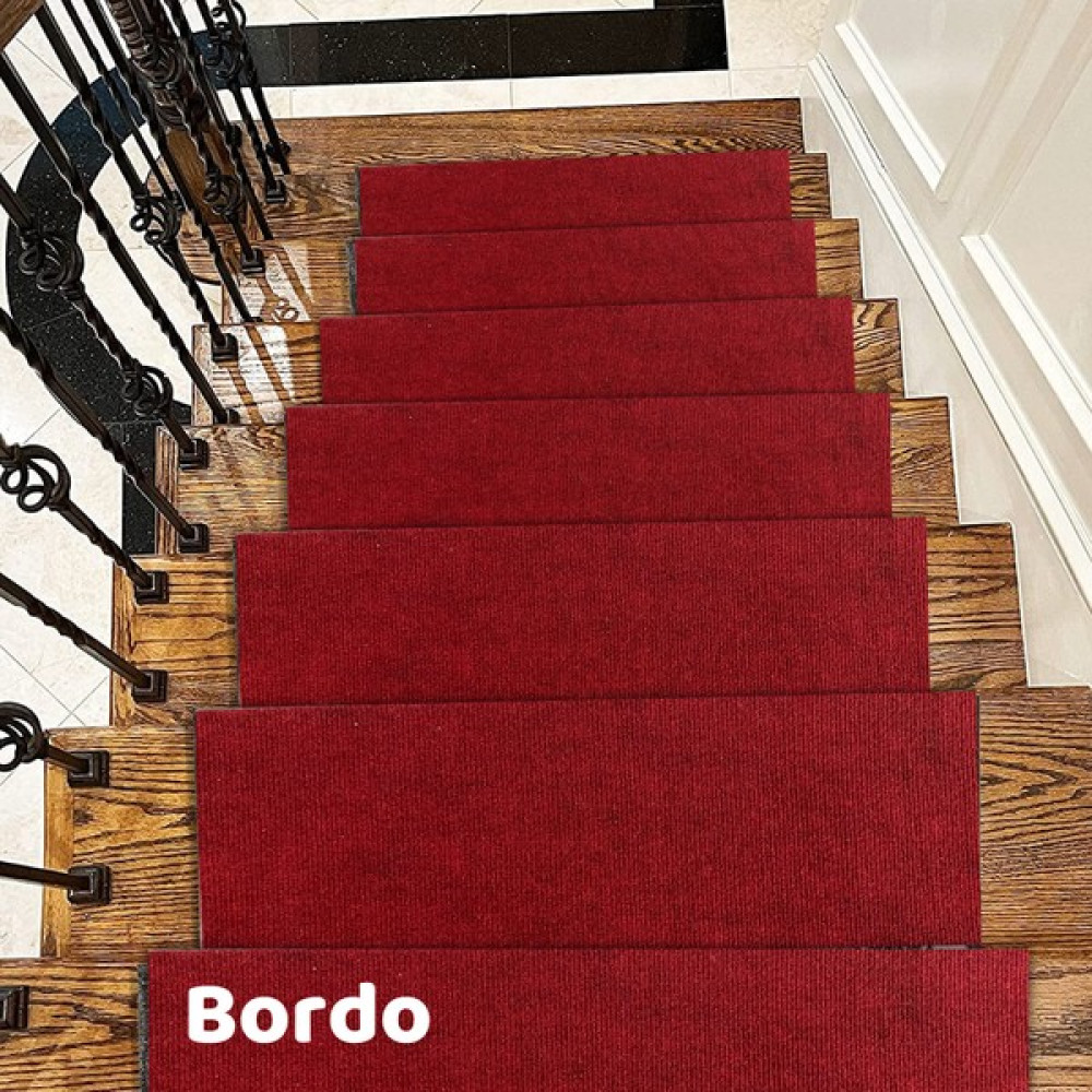 Beylini Merdiven Halısı, Halıfleks Basamak ve Merdiven Paspası Kaymaz Taban 5 Adet - Bordo - 22 x 60 cm Salon Halısı Fiyatı