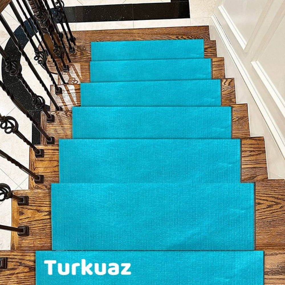 Beylini Merdiven Halısı, Halıfleks Basamak ve Merdiven Paspası Kaymaz Taban 5 Adet - Turkuaz - 22 x 60 cm Salon Halısı Fiyatı
