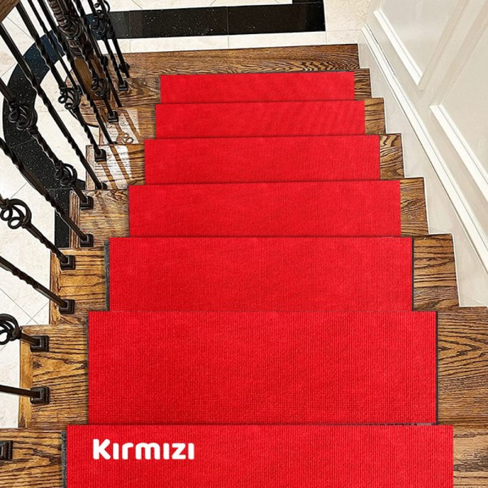 Beylini Merdiven Halısı, Halıfleks Basamak ve Merdiven Paspası Kaymaz Taban - Kırmızı - 22 x 60 cm Salon Halısı Fiyatı