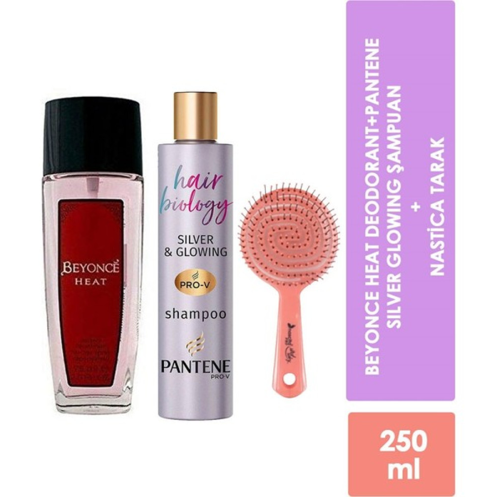 Beyonce Heat Deodorant 75 ml + Pantene Hair Biology Silver Purple Shampoo 250 ml + Nastica Turuncu Saç Fırçası Şampuan ve Saç Kremi Fiyatı