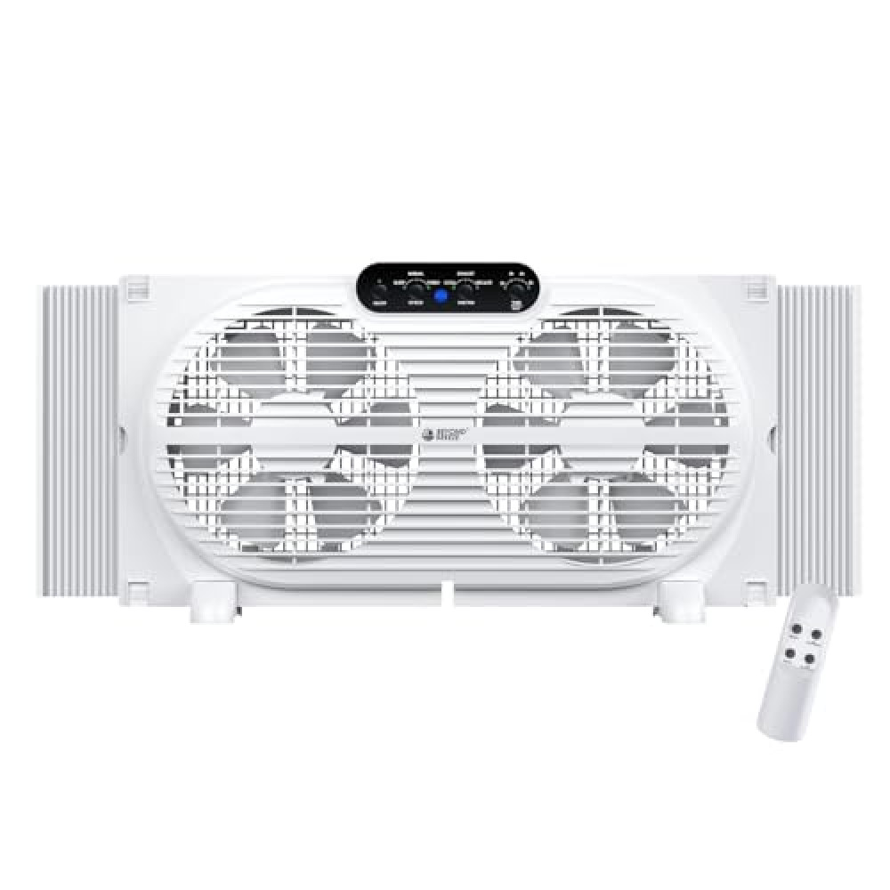 BEYOND BREEZE Twin Window Fan with Reversible Airflow, 9-Inch Window Fan with Remote Control and 3 Speeds, Expandable Window Exchaust Fans for Home Bedroom