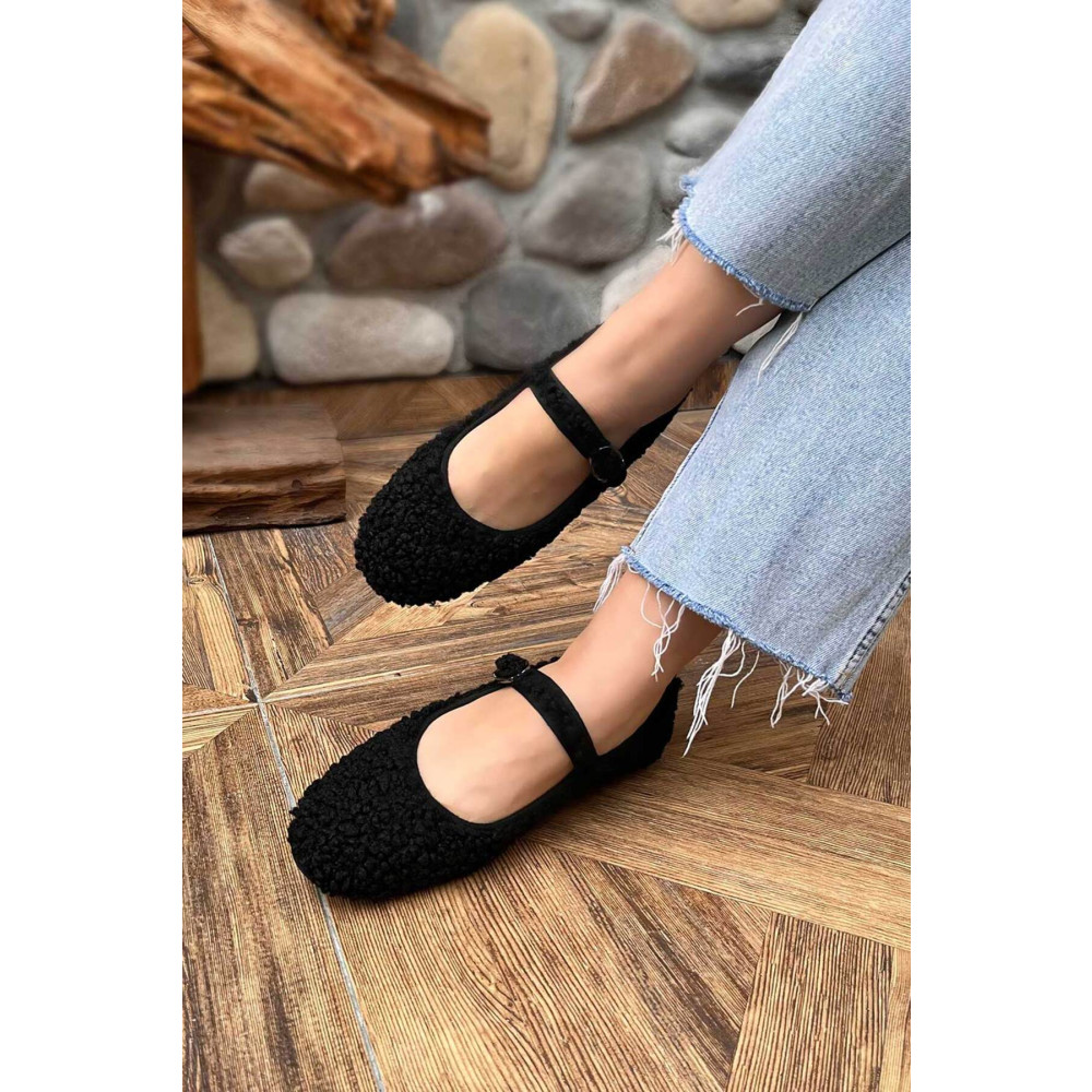 Beyond Kadın Siyah Mary Jane Teddy Peluş Tek Bant Günlük Balerin Babet 39 Beden Babetler Fiyatı