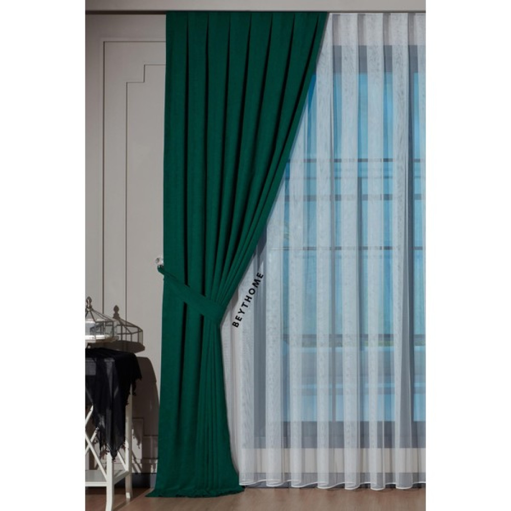 Beyt Home Zümrüt Yeşili Soft Kadife Fon Perde - Pileli Tek Kanat - x 2 Orta Pile - 70 x 270 cm Fon Perde Fiyatı