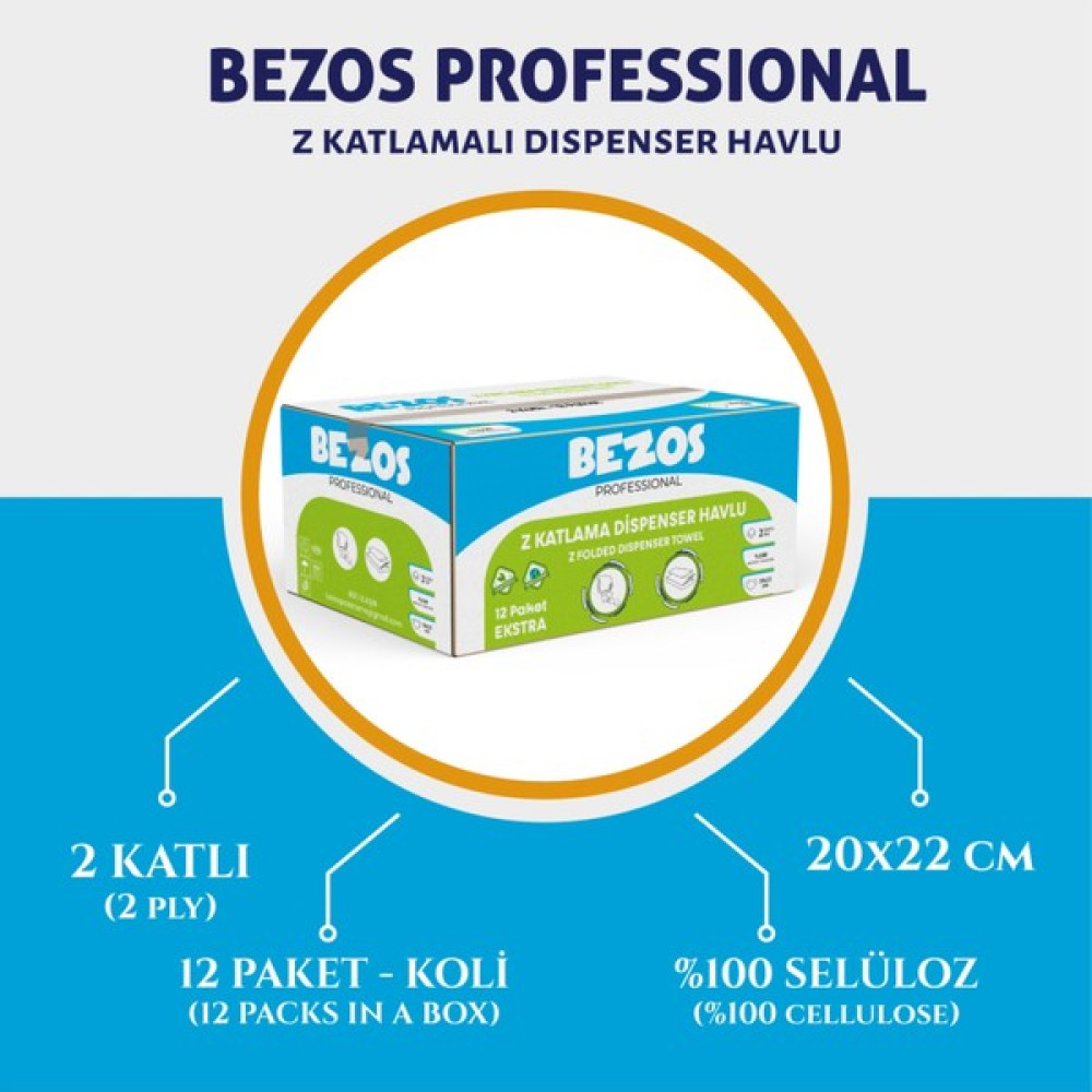 Bezos Professional Extra Z Peçete 12'li Koli - Beyaz Peçete Fiyatı