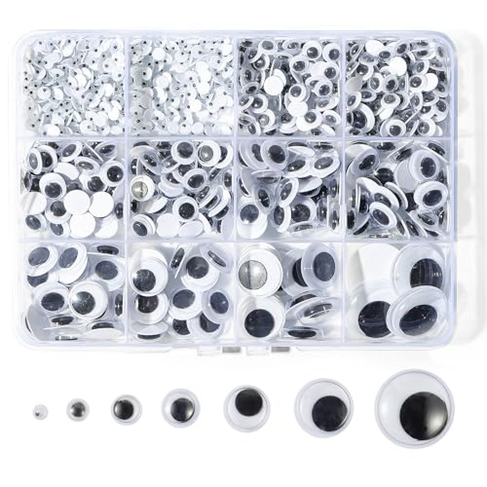 Bflaae 764pcs Black Wiggle Googly Eyes Self Adhesive, 4mm 6mm 8mm 10mm 12mm 15mm 20mm Large and Small Googly Eyes for Crafts