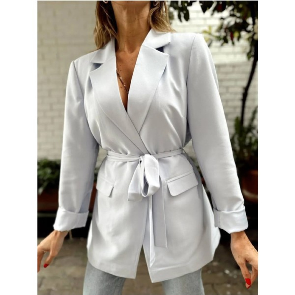 B&G Collection Buz Mavi Kuşaklı Blazer Ceket Bayan Ceket Fiyatı