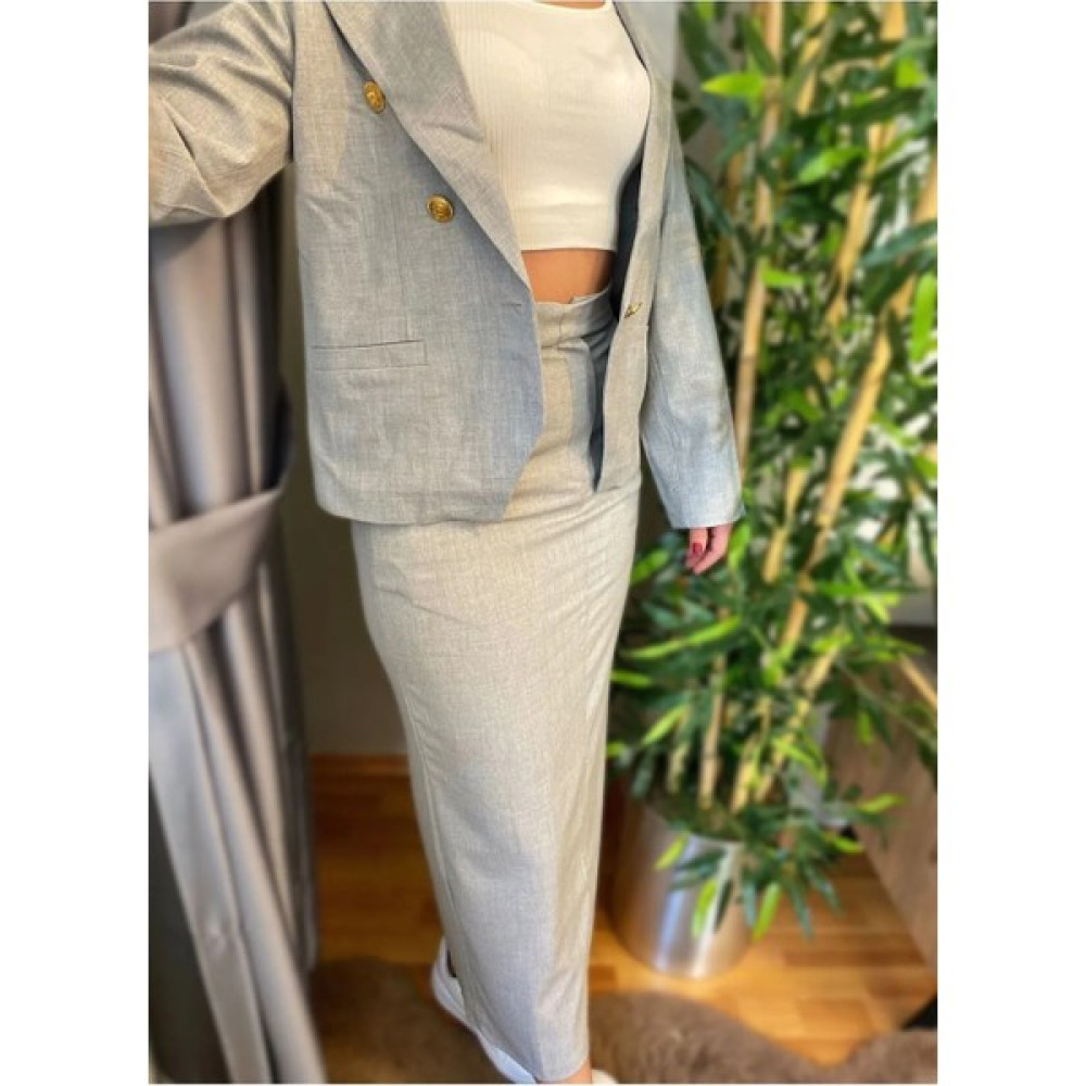 B&G Collection Gold Düğmeli Vatkalı Blazer Ceket Etek Takım Bayan Ceket Fiyatı