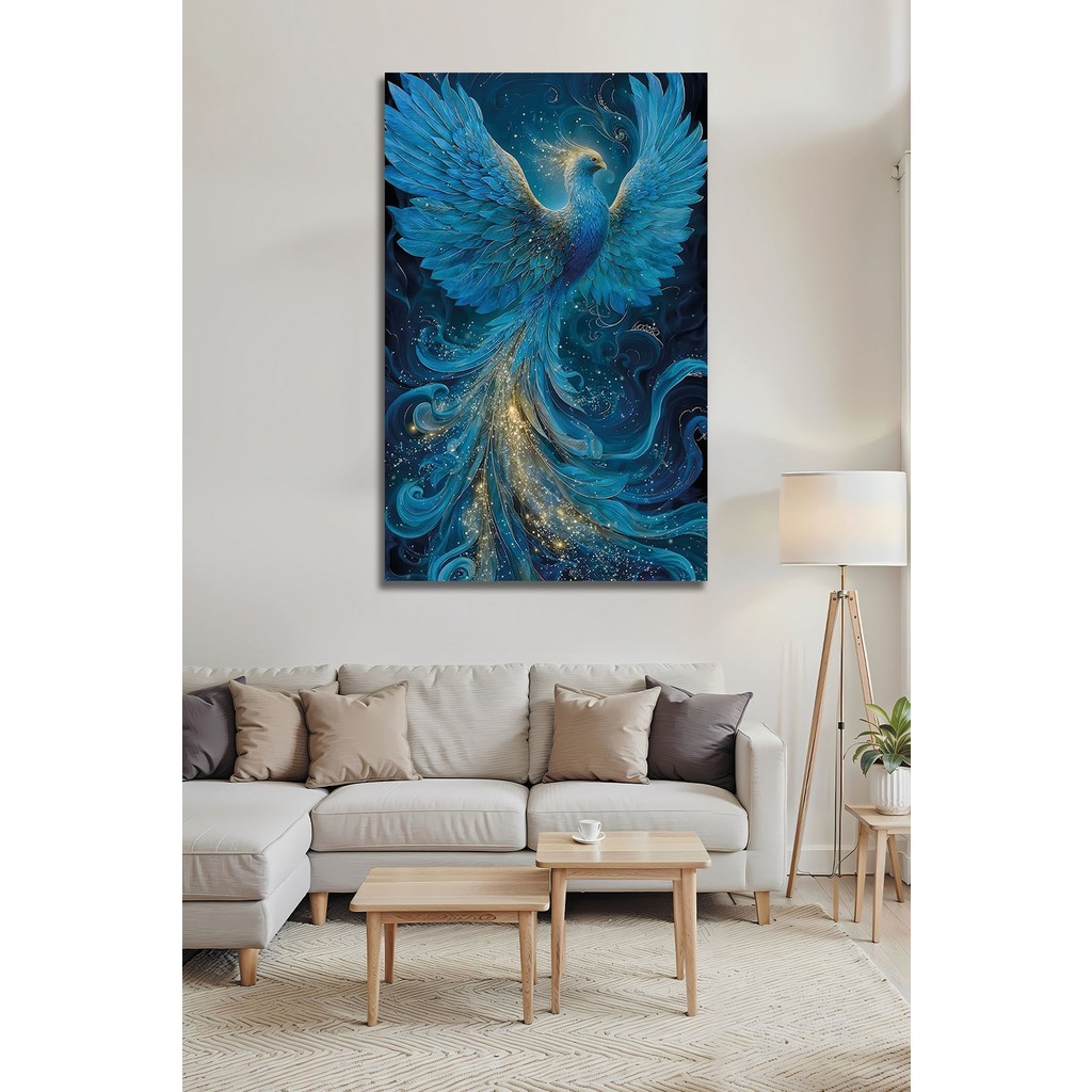 BG Design Turkuaz Zümrüdü Anka Kuşu Cam Tablo Mavi Gold Modern Dekoratif Lüks Salon Ofis Tablosu Temperli Cam - 130X83 Tablo & Poster Fiyatı