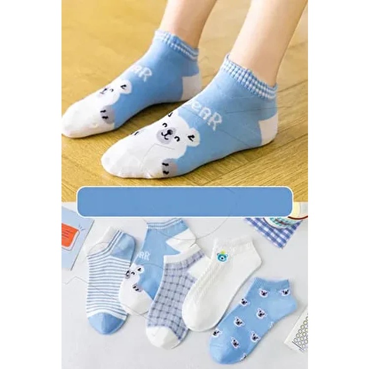 Bgk Mavi Bear Çizgili Patik Çorap 5'li Paket Esnek Kumaş ve Çok Renkli Desen ile Kadınlar İçin Diğer Fiyatı