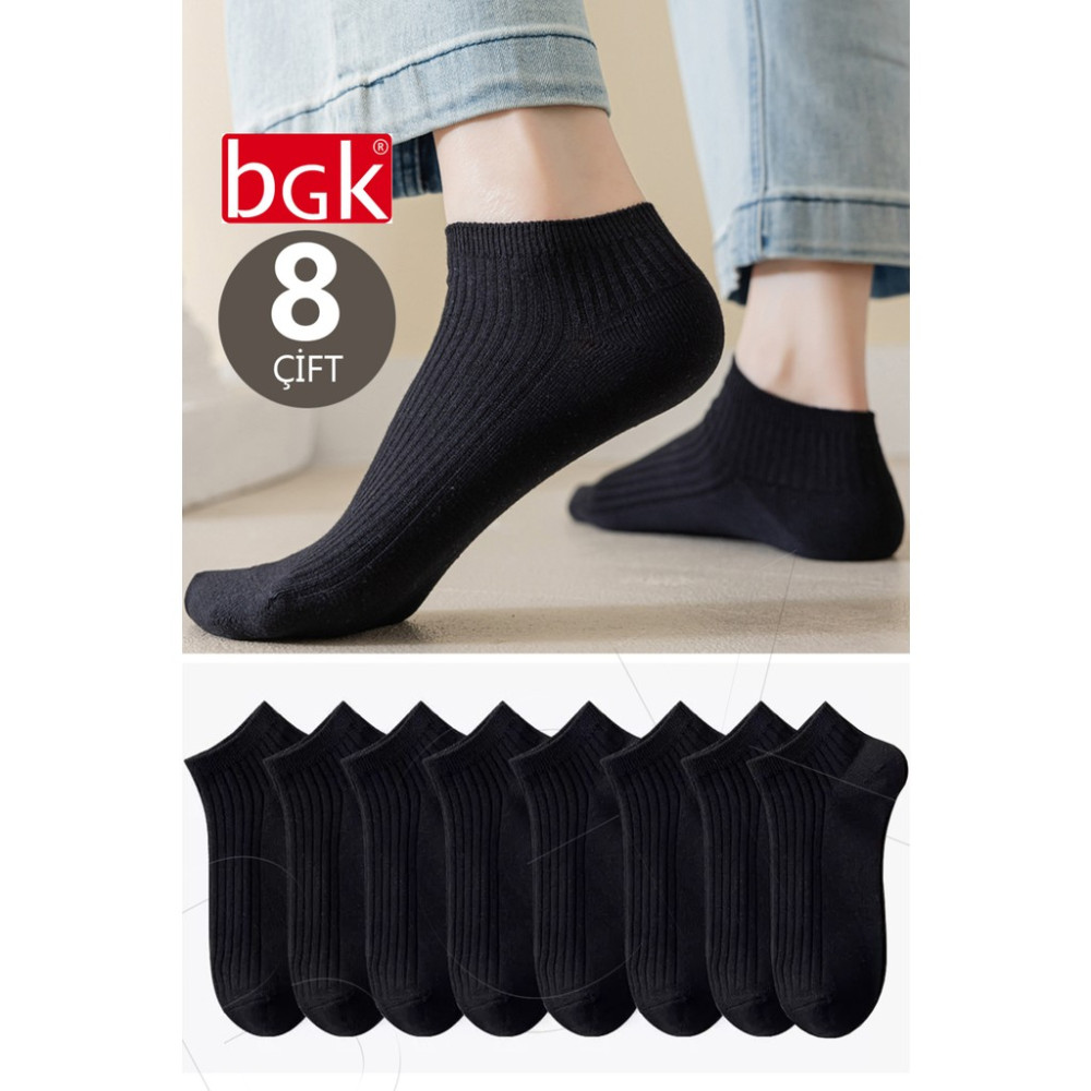 Bgk Unisex 8 Çift Pamuklu Basic Patik Çorap 8 Çift Düz Siyah Renk Dinlendirici Etkili Örme Detaylı Soket Çorap Fiyatı