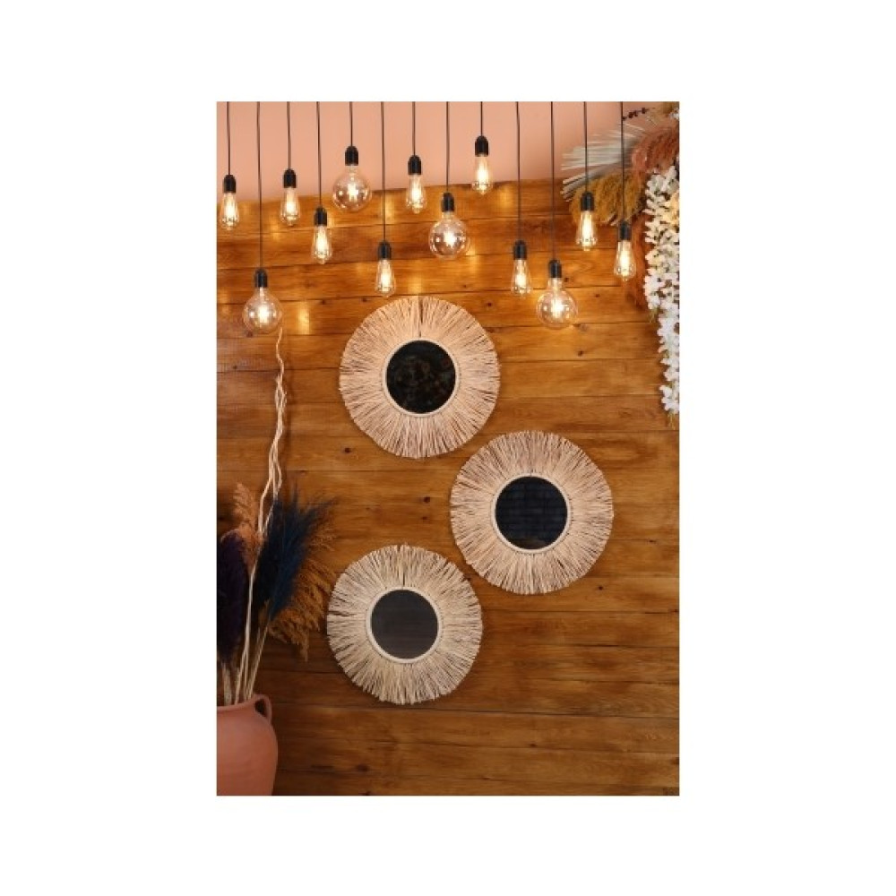 BH Bohem Handmade 3 Adet 50CM (Buyuk Boy) Rafya Ayna Seti B040 - 1 Adet Ev & Dekorasyon Aksesuarları Fiyatı