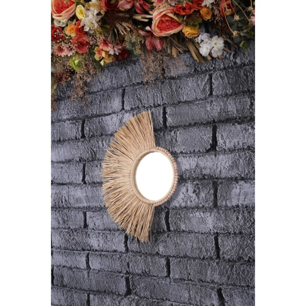 BH Bohem Handmade Bohem Handmade Dekoratif Ayna Yelpaze Rafya Ayna Boncuklu Duvar Süsü YEL0001 - Renkli - 45 cm Ayna Fiyatı