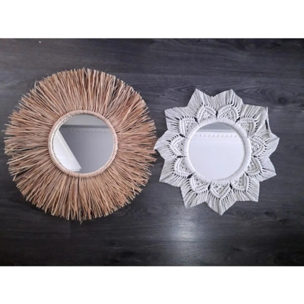 Bh Bohem Handmade Makrome Rafya Ayna Duvar Süsü 2li Set B041 - 50 cm Ayna Fiyatı