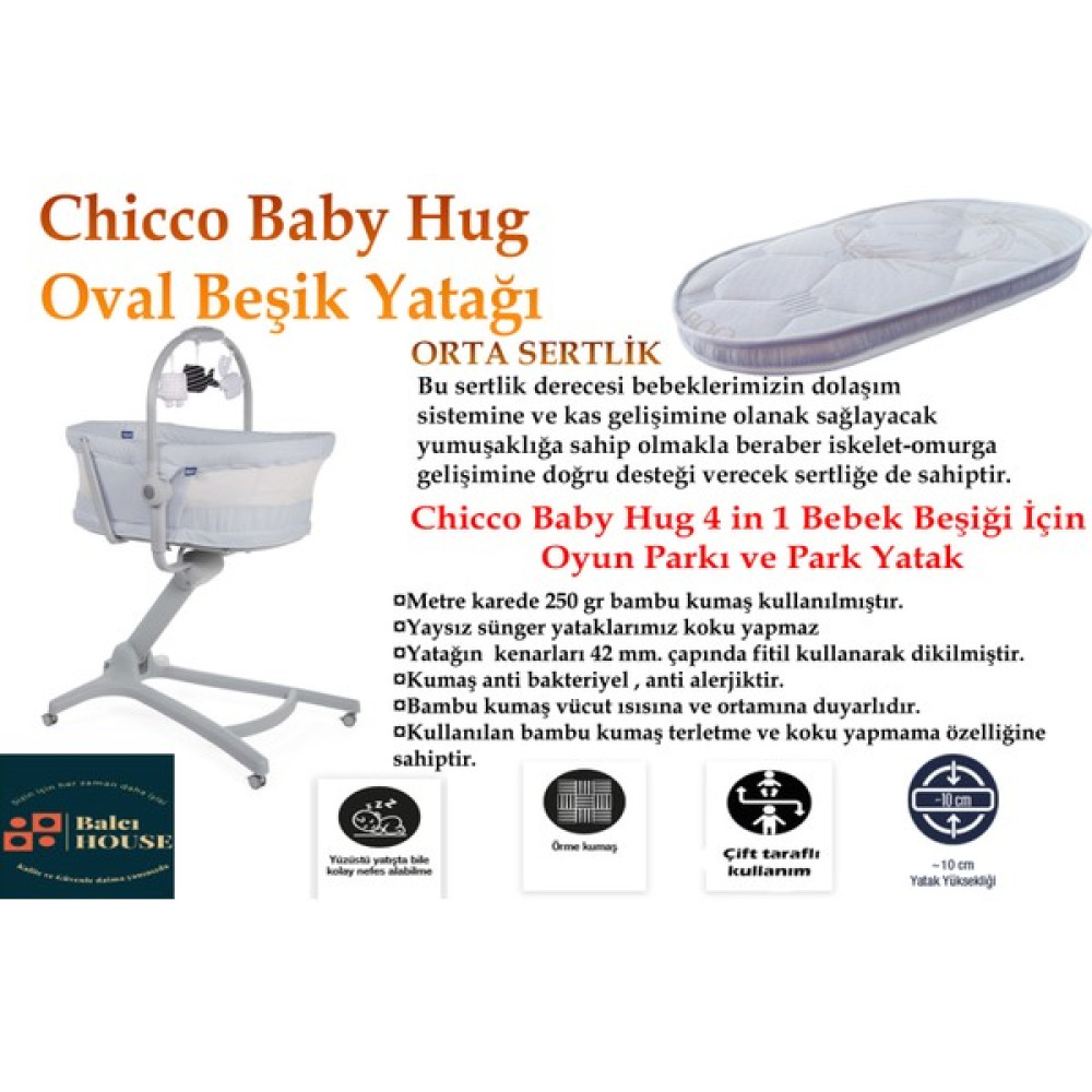 Bhouse Chicco Baby Hug Uyumlu Anne Yanı Oval 35X75 cm Bambu Beşik Yatağı - 10 Park Yatak / Oyun Parkı Fiyatı