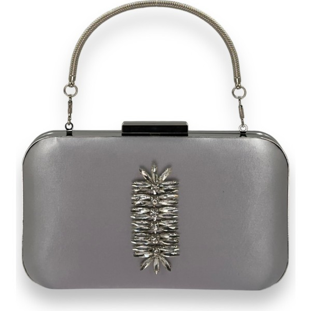 Bi Çanta Gri Renk Oval Metal Kasalı Metal Saplı Kristal Swarovski Taşlı Kadın Abiye Çanta Kına Gelin Çantası Portföy Clutch Mezuniyet Çantası Abiye Çanta Fiyatı