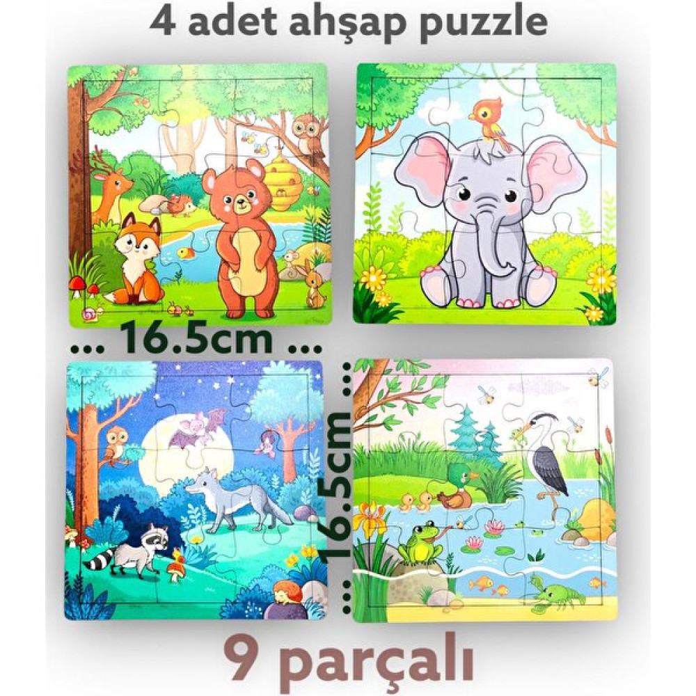 Bi Hayal Dekor Ahşap Puzzle 4 Lü Puzzle 9 Parçalı Eğitici Oyuncak Fiyatı
