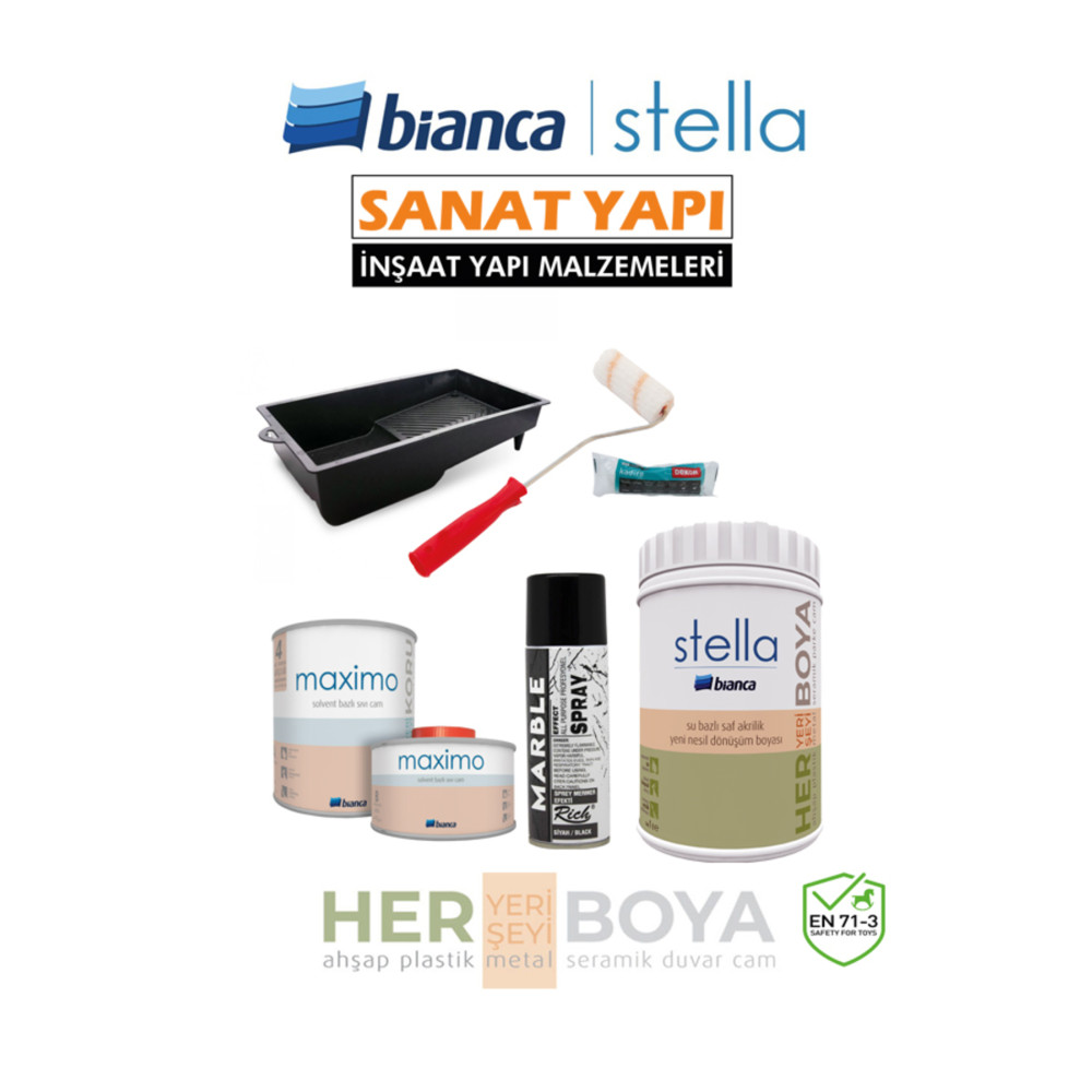 Bianca Set 1 Lt - Beyaz Boya + Siyah Mermer Effekt Sprey Rich + Maximo Sıvı Cam Parlak 1 lt Beden İç Cephe Duvar Boyası Fiyatı