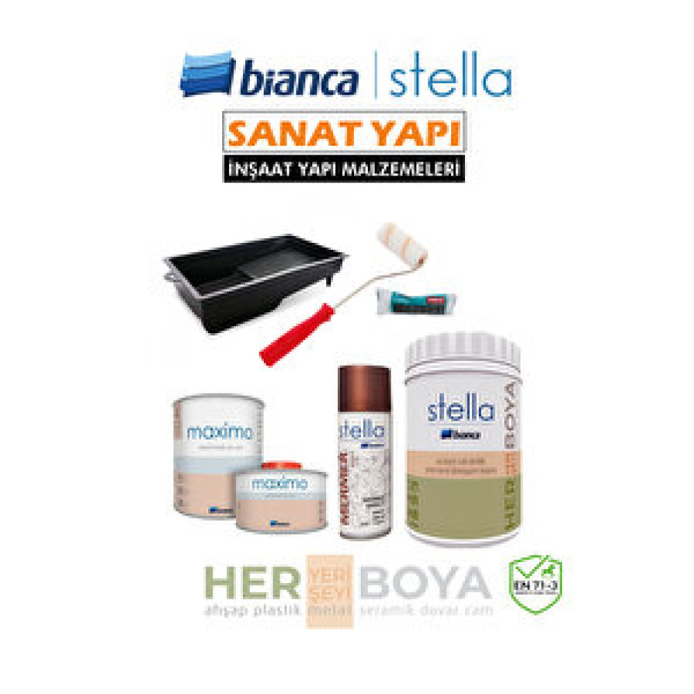Bianca Stella Set 1 Lt - Beyaz Boya + Bakır Mermer Effekt Sprey + Maximo Sıvı Cam Parlak İç Cephe Duvar Boyası Fiyatı