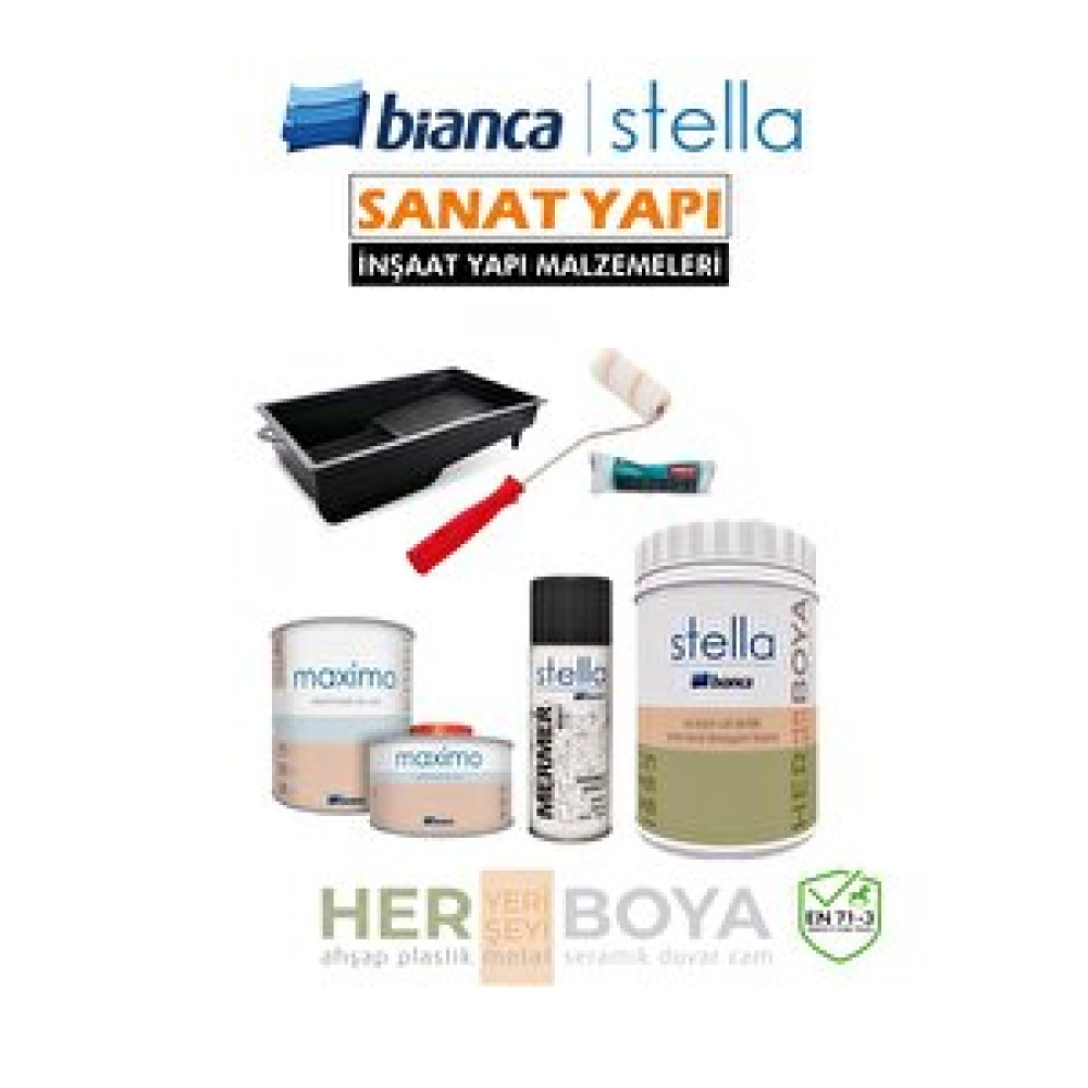 Bianca Stella Set 1 Lt - Beyaz Boya + Siyah Mermer Effekt Sprey + Maximo Sıvı Cam Parlak İç Cephe Duvar Boyası Fiyatı