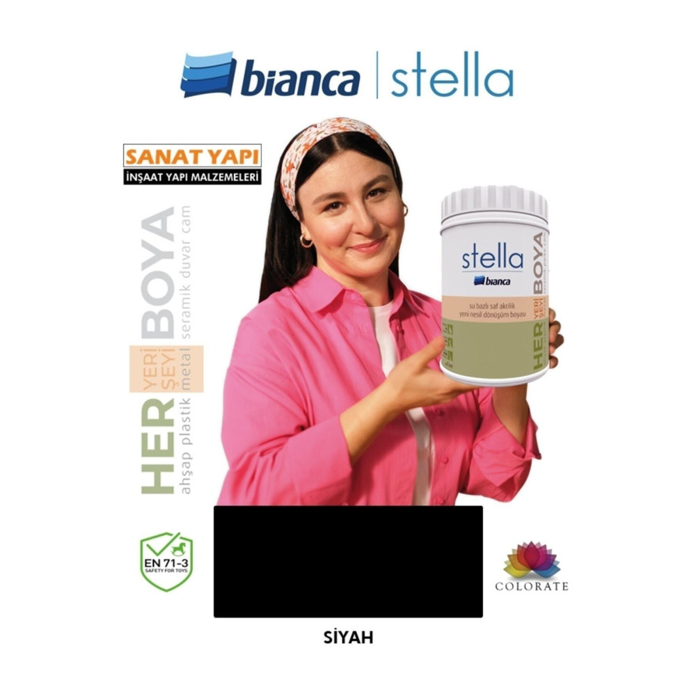 Bianca Stella Su Bazlı Saf Akrilik Boya - Siyah 1 lt Beden İç Cephe Duvar Boyası Fiyatı