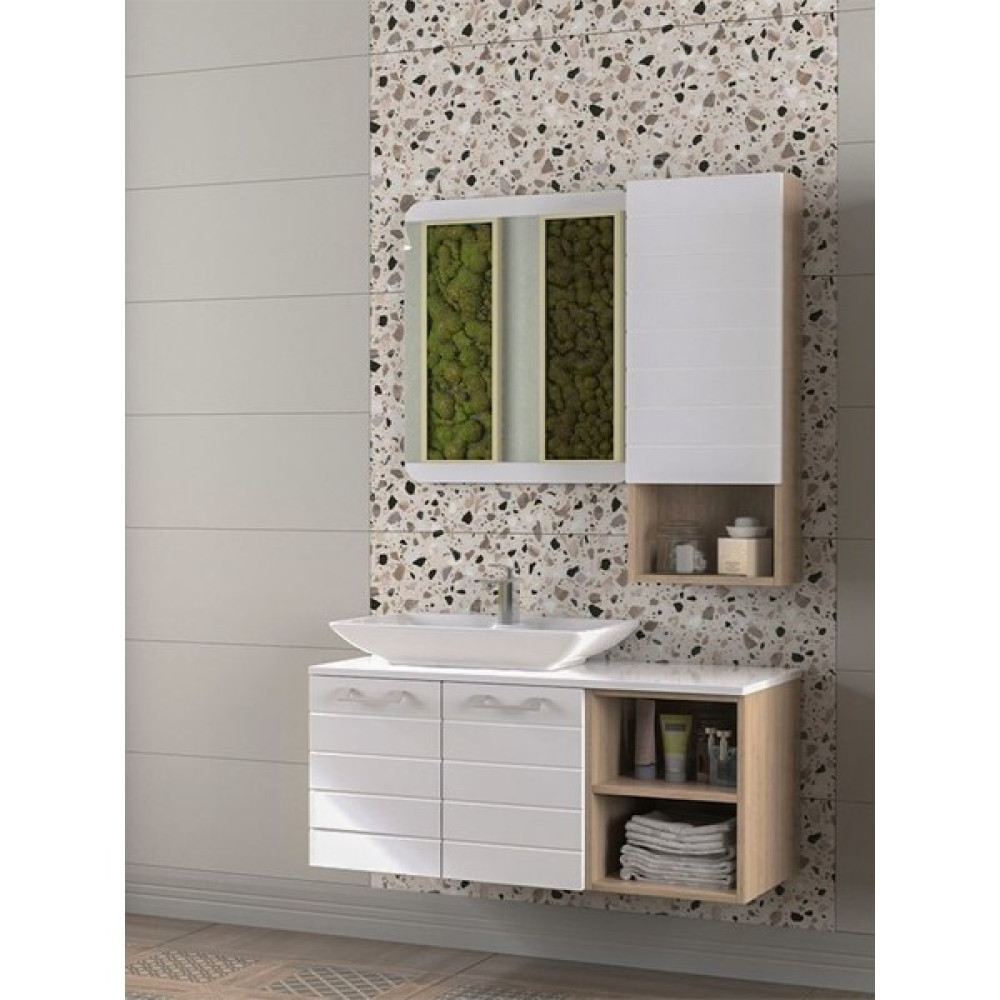 Biani Ludo 105 cm Banyo Dolabı Renk Antique White Tezgah Üstü Lavabolu Banyo Dolabı / Mobilyası Fiyatı