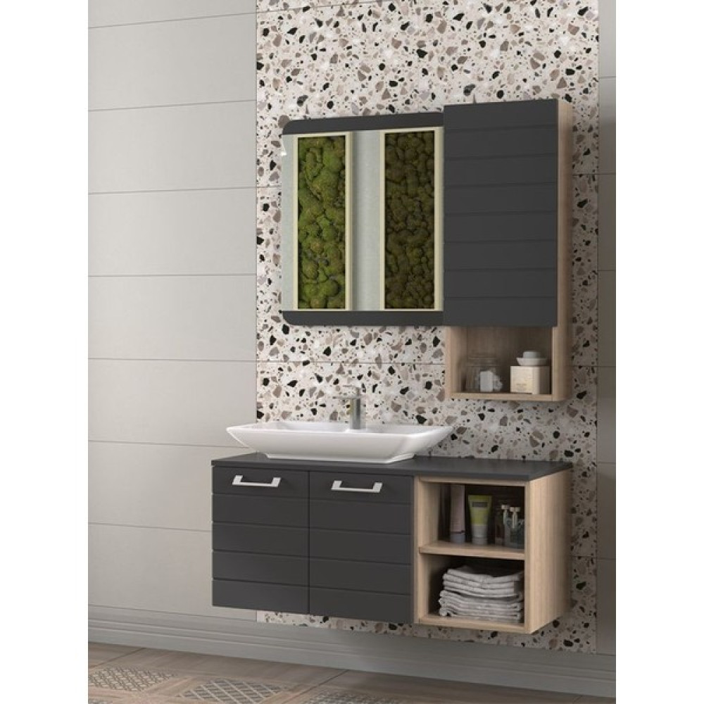 Biani Ludo 105 cm Banyo Dolabı Renk Lead Tezgah Üstü Lavabolu Banyo Dolabı / Mobilyası Fiyatı