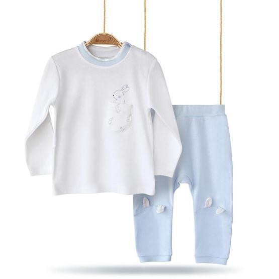 Bibaby Ekru Mavi Organik Rabbıt Boy 2'li Takım