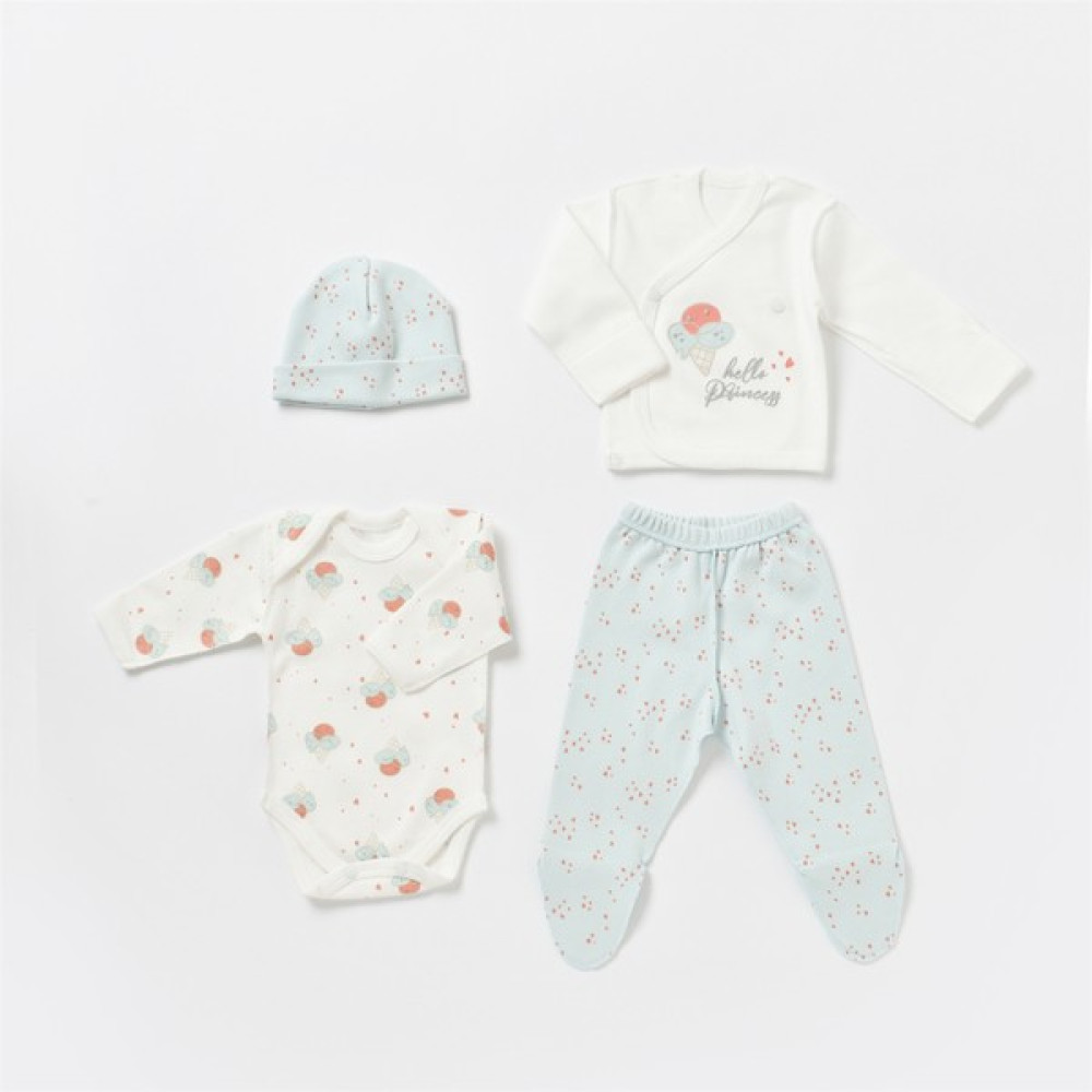 Bibaby Organik Hastane Çıkışı 5li Pretty Ears Bunny Mint - Ekru Bebek Hastane Çıkışı Fiyatı