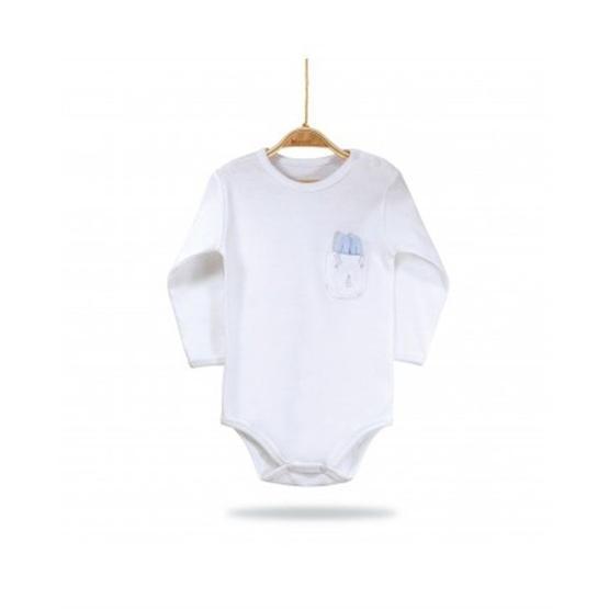 Bibaby Organik Rabbit Boy Cepli Ekru Mavi Bebek Body
