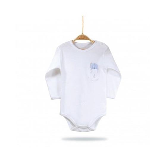 Bibaby Organik Rabbit Boy Cepli Ekru Mavi Bebek Body