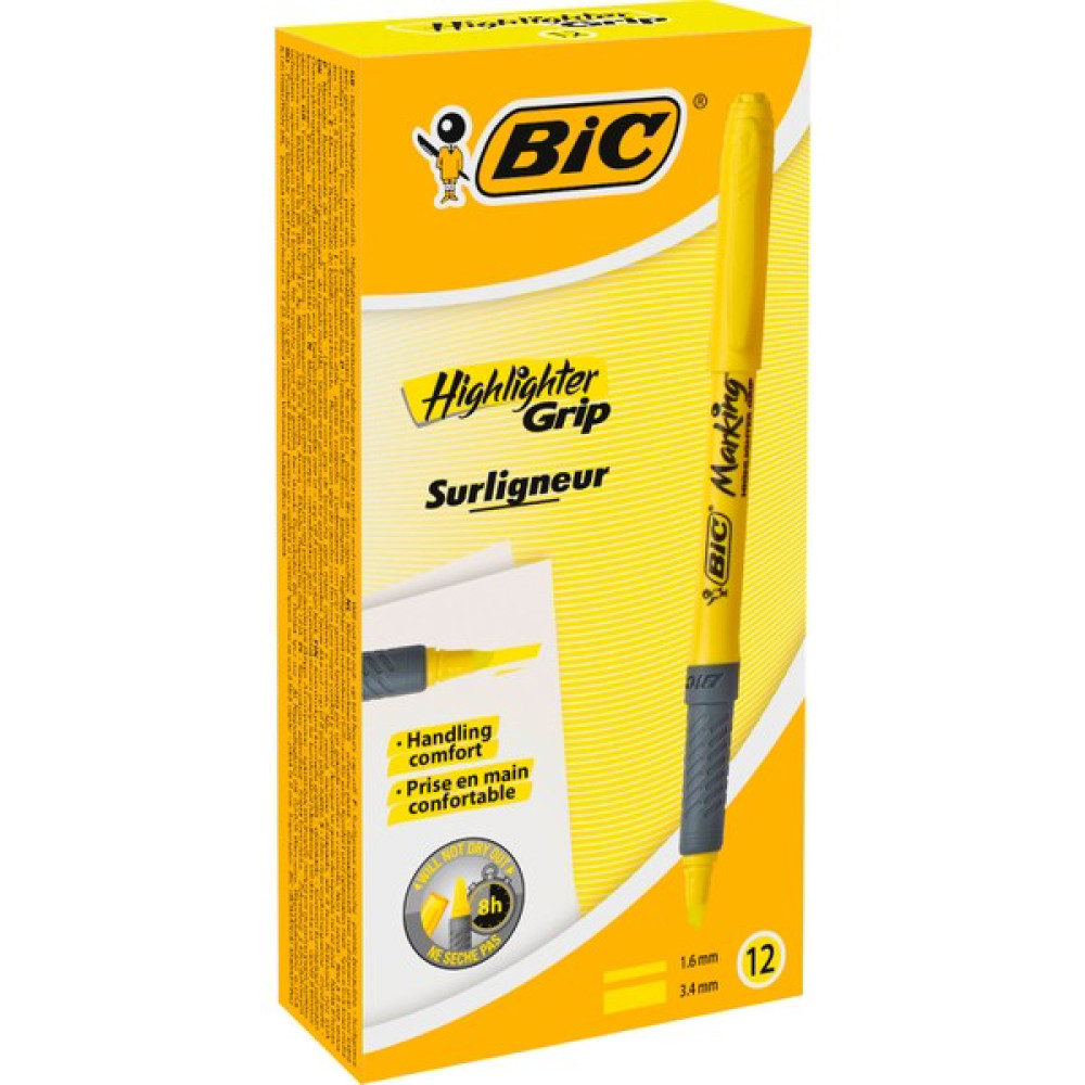 Bic Briteliner Grip Fosforlu Kalem Sarı, 12'li Kutu - Sarı Fosforlu Kalem Fiyatı