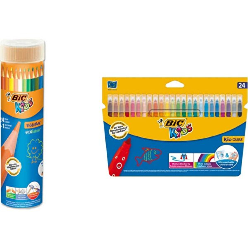 Bic Evolutıon Metal Tüp Kuruboya 24+1 + Kid Couleur Keçeli Boya 24'lü Keçe Uçlu Kalem Fiyatı