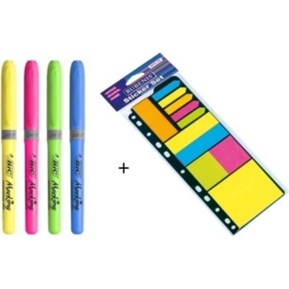 Bic Fosforlu Kalem 4'lü + Yapışkanlı Not Kağıdı Seti Fosforlu Kalem Fiyatı