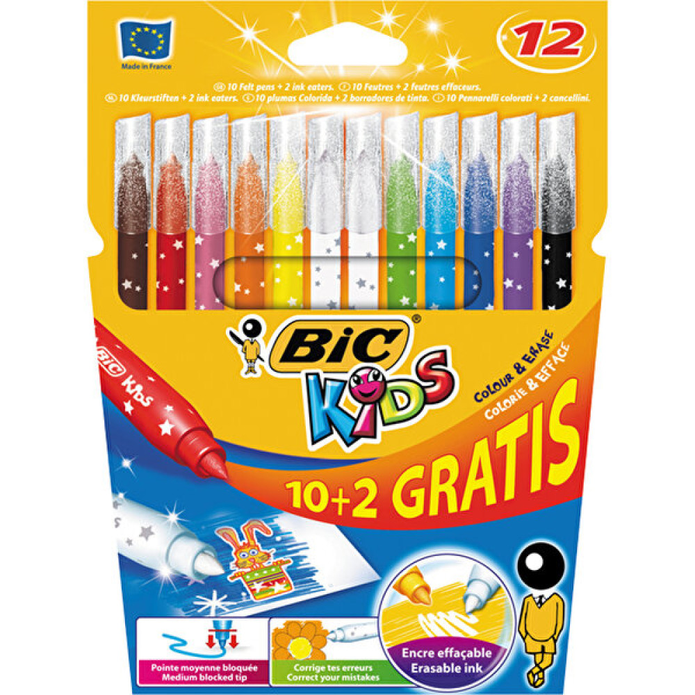 Bic Keçeli Kalem 10+2 Renk Gratis Silinebilir Keçe Uçlu Kalem Fiyatı