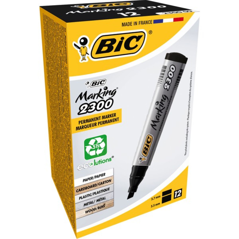 Bic Marker 2300 Kesik Uçlu Permanent Markör Siyah 12'li Kutu Keçe Uçlu Kalem Fiyatı