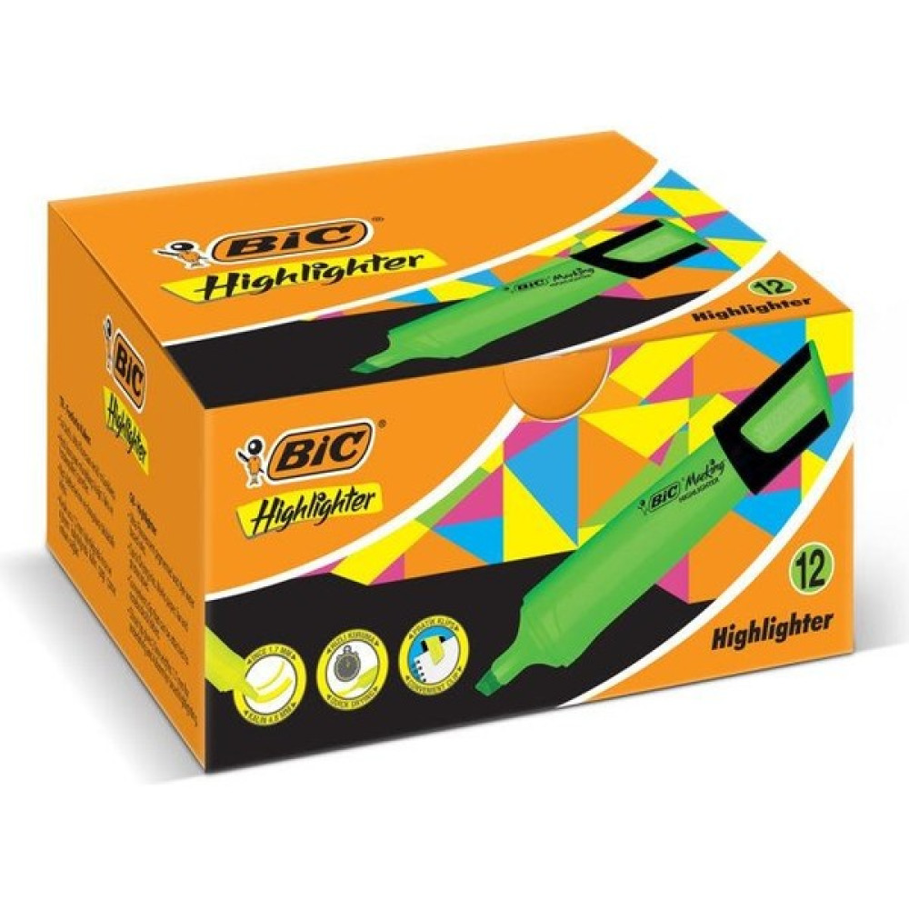 Bic Marking Highlighter Flat Fosforlu Kalem Yeşil 12'li Kutu - Renkli Fosforlu Kalem Fiyatı