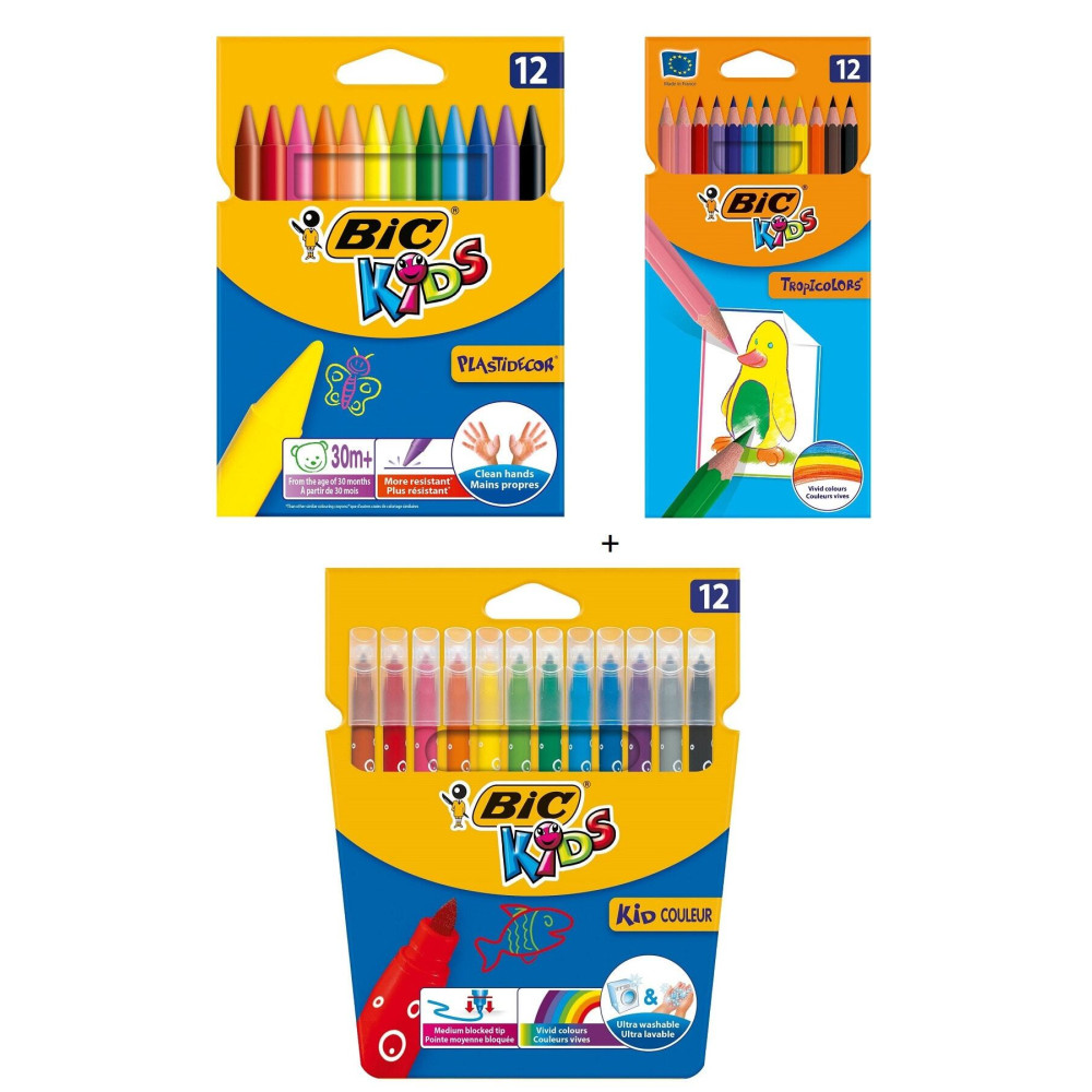 Bic Pastel Boya Kalemi 12li + Kuru Boya Kalemi 12li + Yıkanabilir Keçeli Boya Kalemi 12li Kuru Boya Kalemi Fiyatı