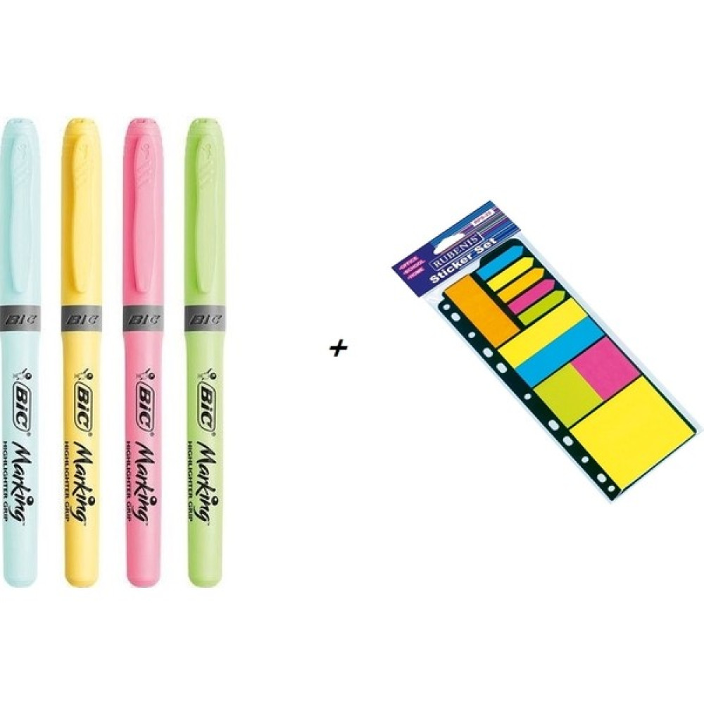 Bic Pastel Fosforlu Kalem 4'lü + Yapışkanlı Not Kağıdı Seti Fosforlu Kalem Fiyatı