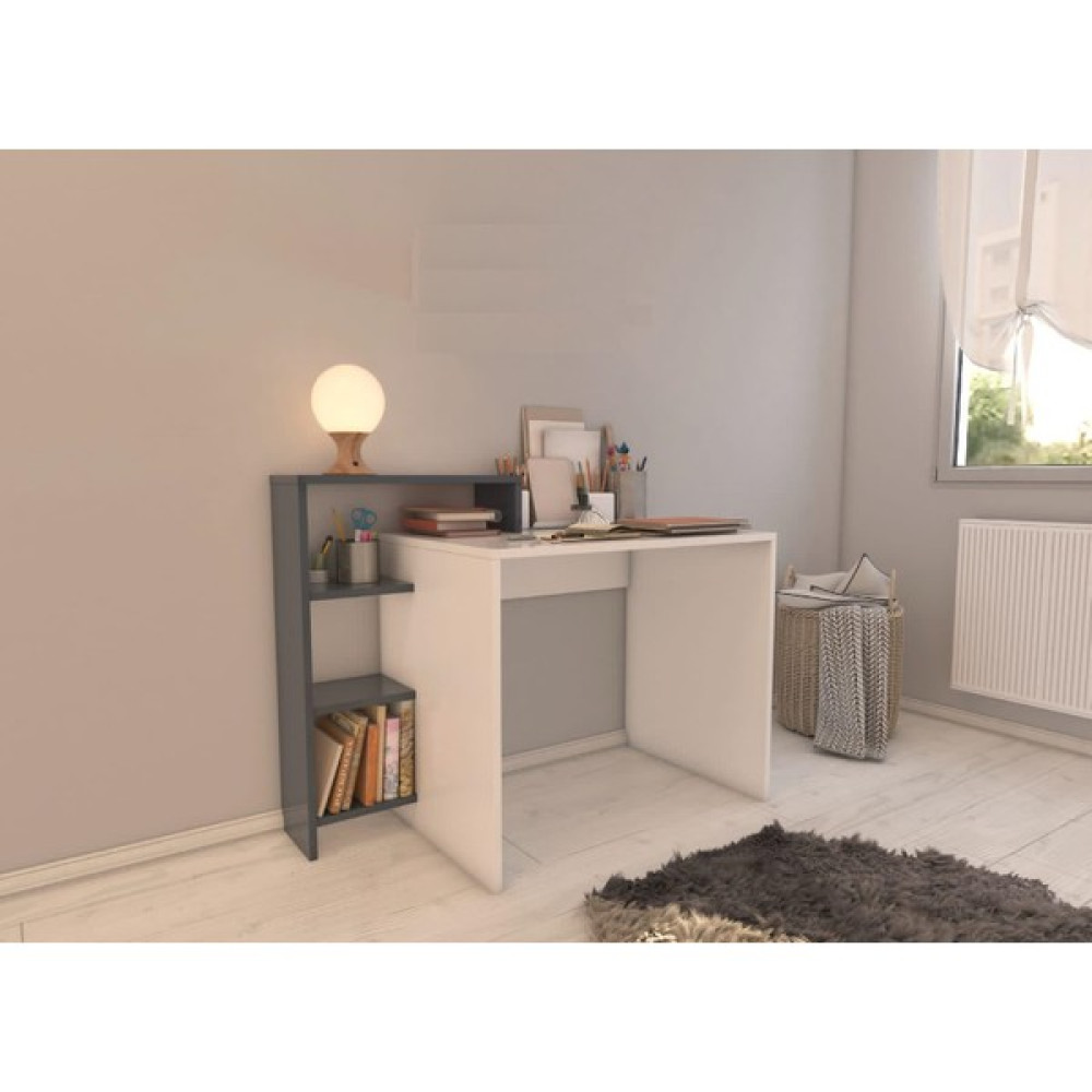 Bicabin Casablanca Raflı Çalışma Masası (Beyaz) - 90 x 45 cm - Beyaz - Antrasit Çalışma Masası Fiyatı