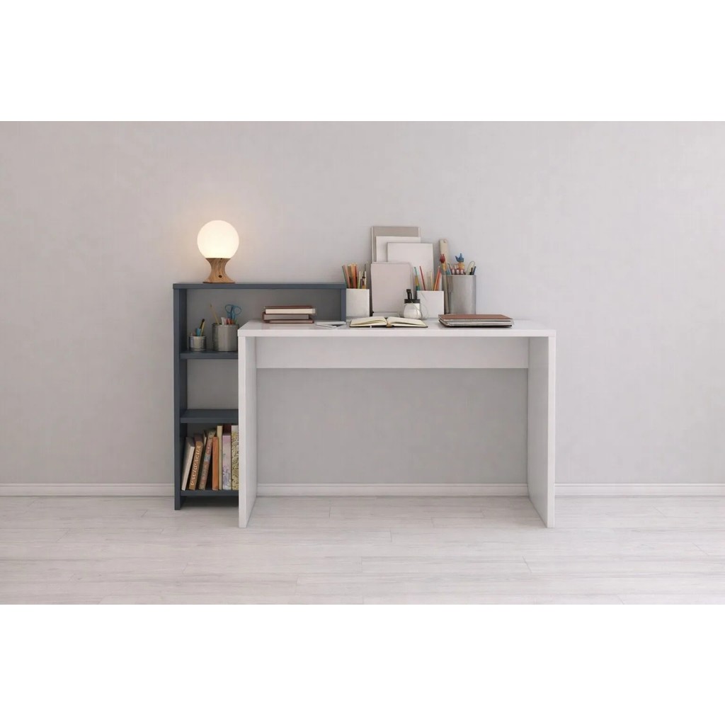 Bicabin Casablanca Raflı Modüler Çalışma Masası -Antrasit/Beyaz - 90 x 45 cm - Beyaz - Antrasit Çalışma Masası Fiyatı
