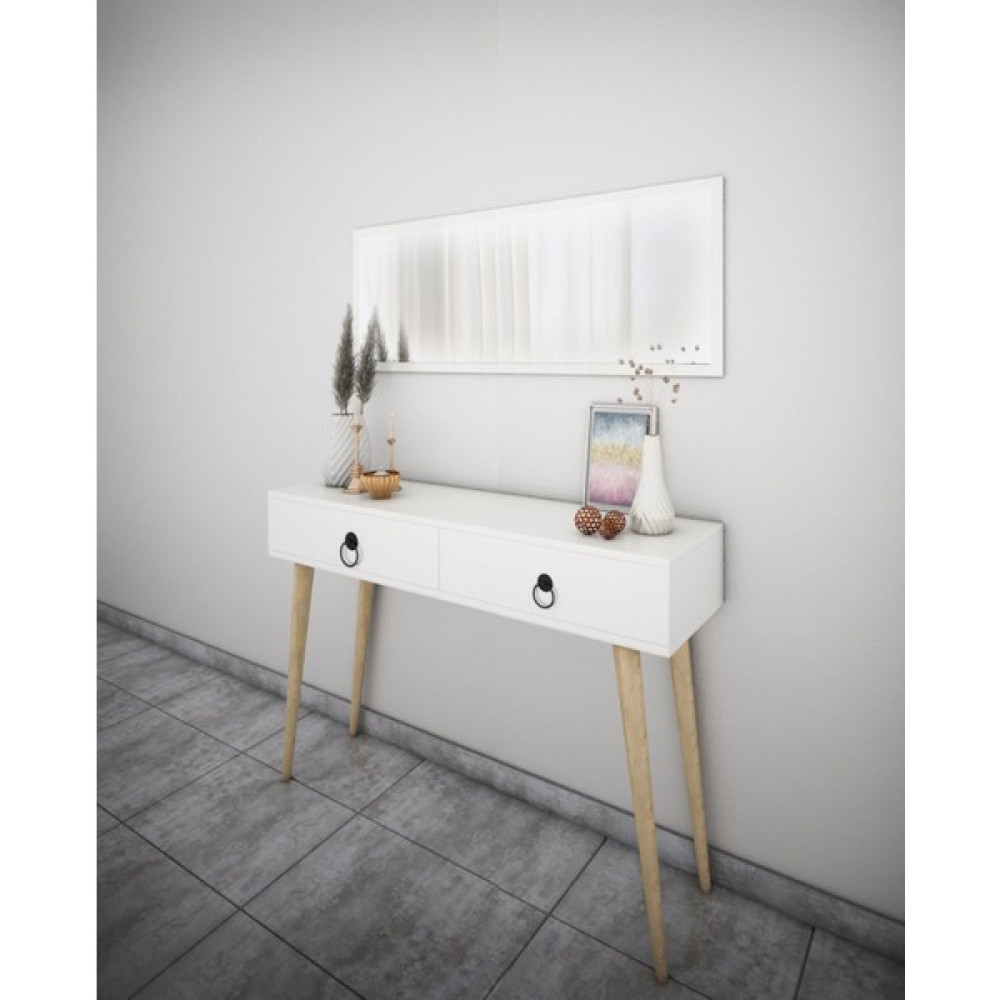 Bicabin Elegance Asia 2 Çekmeceli Ahşap Ayaklı Aynalı Dresuar - Beyaz Dresuar / Makyaj Masası Fiyatı