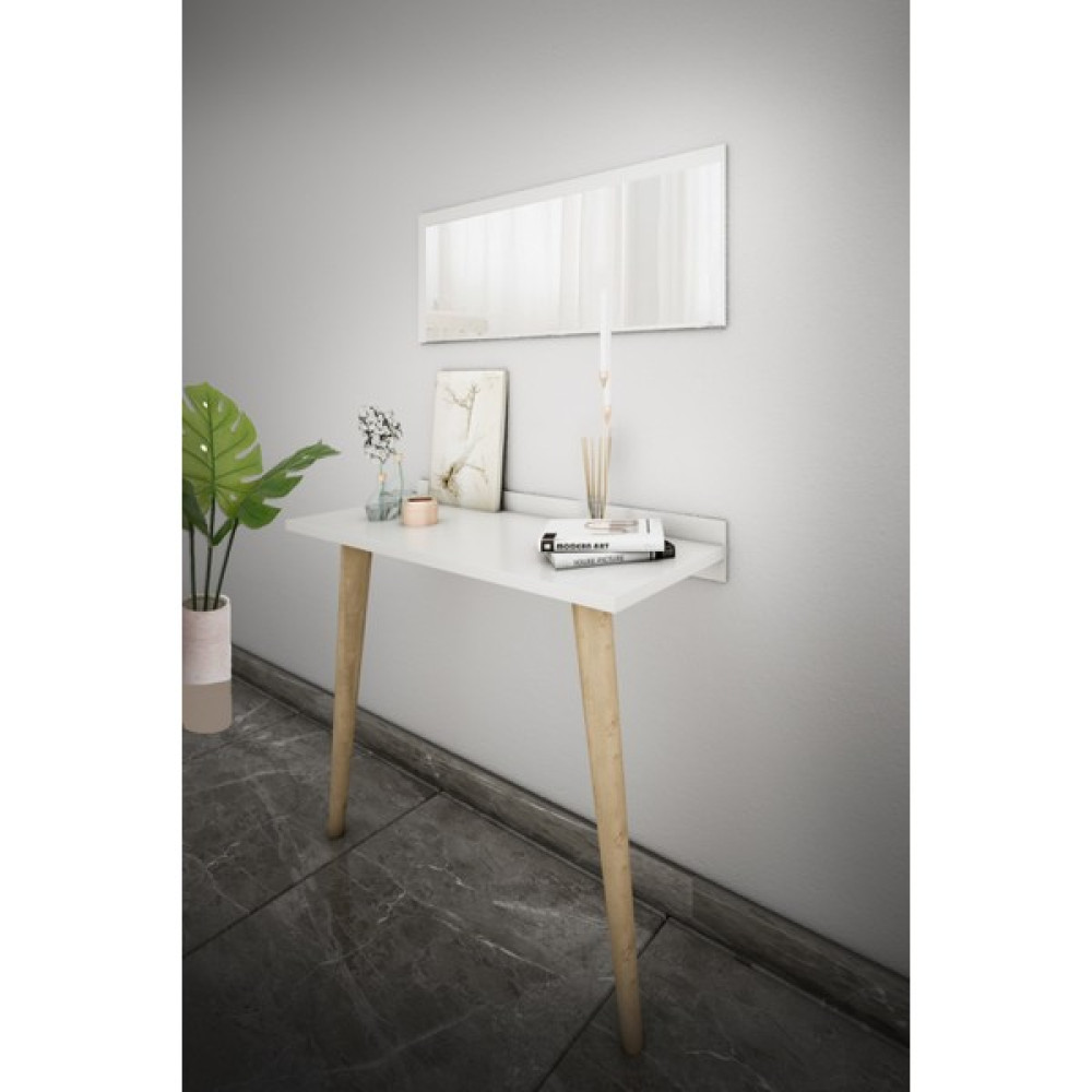 Bicabin Elegance Asia Ahşap Ayaklı Aynalı Dresuar - Beyaz Dresuar / Makyaj Masası Fiyatı