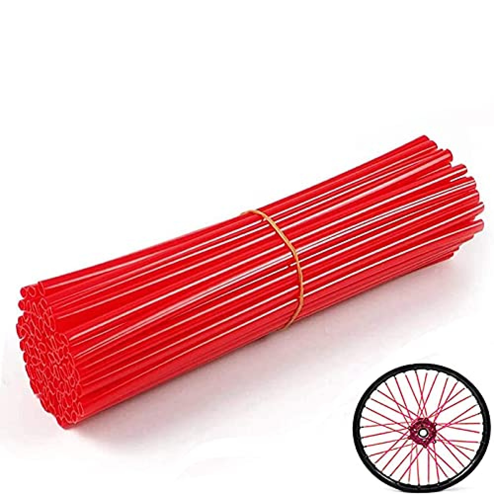 Bicycle Bike Spoke Skins Covers - 72Pcs Universal Motorcycle Wheelchair Wheel Wrap, Dirt Bike Spoke Skin, Pipe Trim for 8"-21" Rims Decoration Protector CRF50 CRF125 CRF150 CRF250 CR50 (Red)