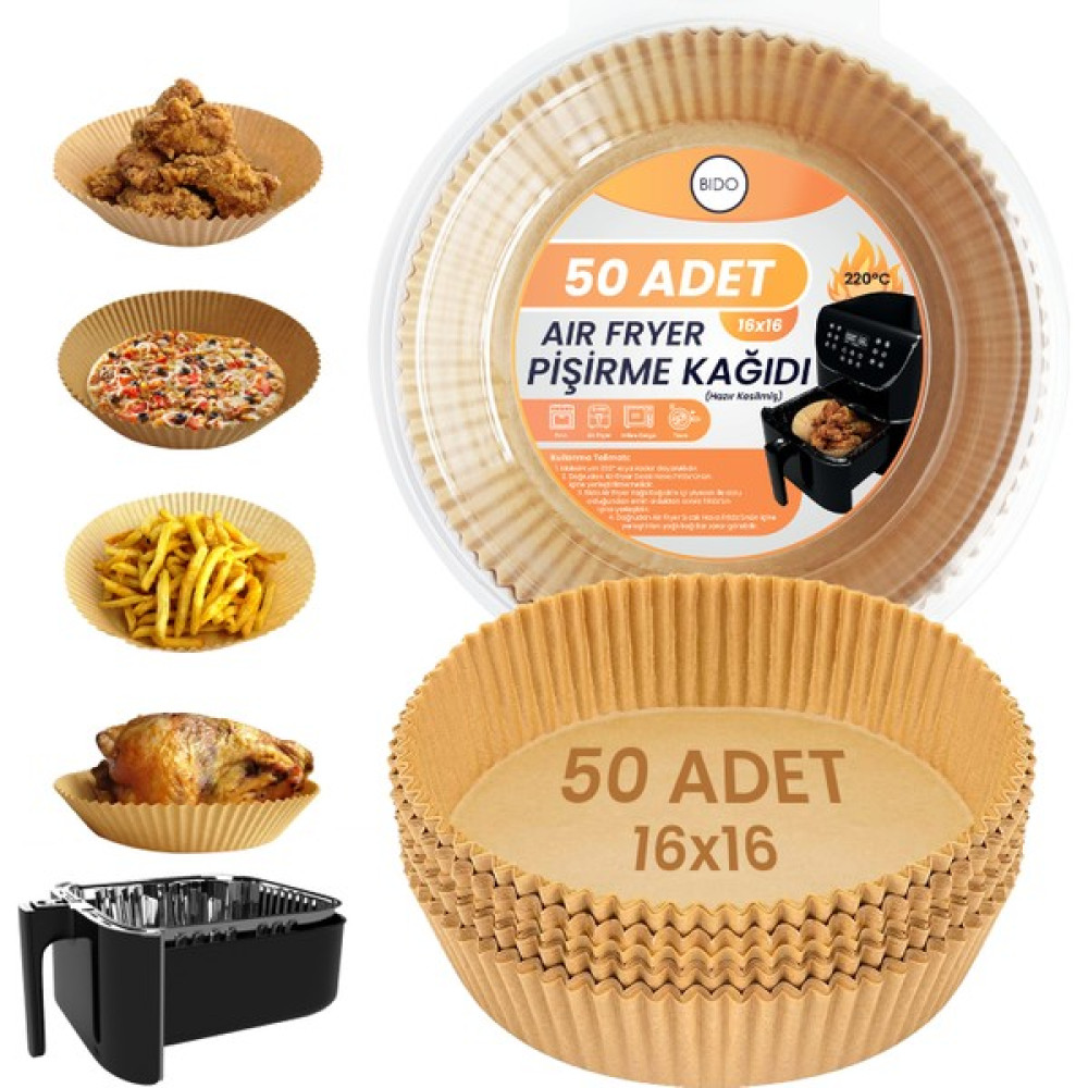 Bido Air Fryer Pişirme Kağıdı 50 Adet Hava Fritözü, Yuvarlak Model - Açık Kahverengi Pişirme Kağıdı Fiyatı