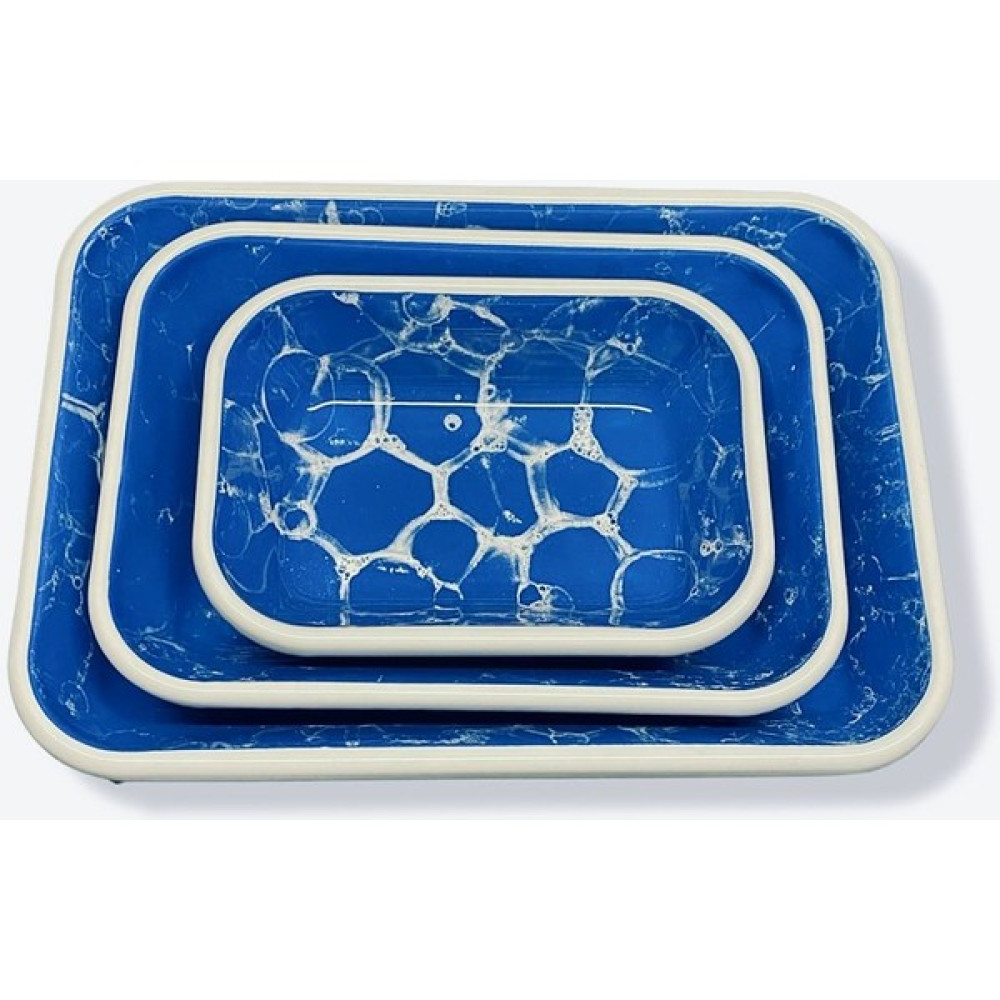 Bidoluraf Baloncuk Desenli Emaye Meze / Salata Tabağı Beyaz Kordonlu - 20 x 27 cm - Mavi - Beyaz Mutfak Gereçleri Fiyatı