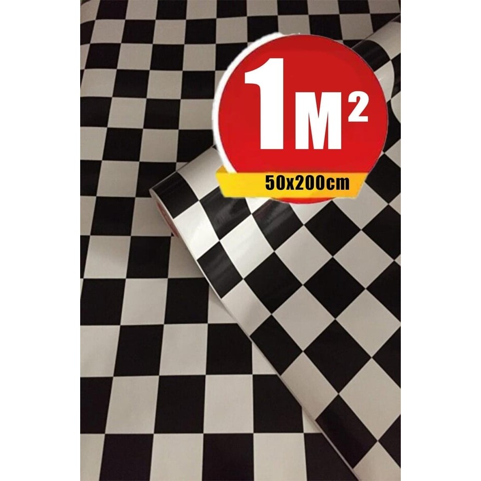 Bien Duvar Kağıtları Bien Exclusive (50CM x 2mt), 1 M² cm Siyah Beyaz Kare Dama Yapışkanlı Kaplama Pvc Folyo F-08 - 50 x 200 cm - Siyah - Beyaz Diğer Fiyatı