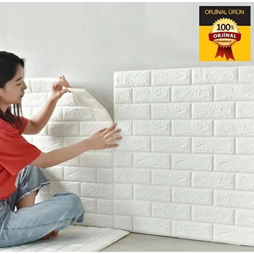 Bien Home 50 x 30 cm Kendinden Yapışkanlı Duvar Kağıdı Esnek Köpük Paneli 3D Boyutlu Tuğla Desen Beyaz Duvar Kağıdı Fiyatı
