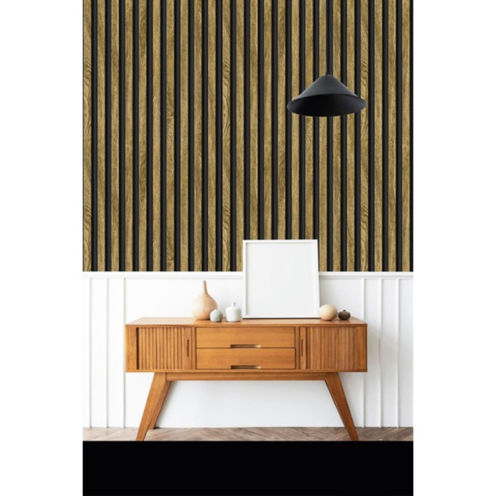 BienHome 2063 Lambiri Panel Ahşap Duvar Çıtası Desenli Vinil Duvar Kağıdı 5,30 M² Duvar Kağıdı Fiyatı