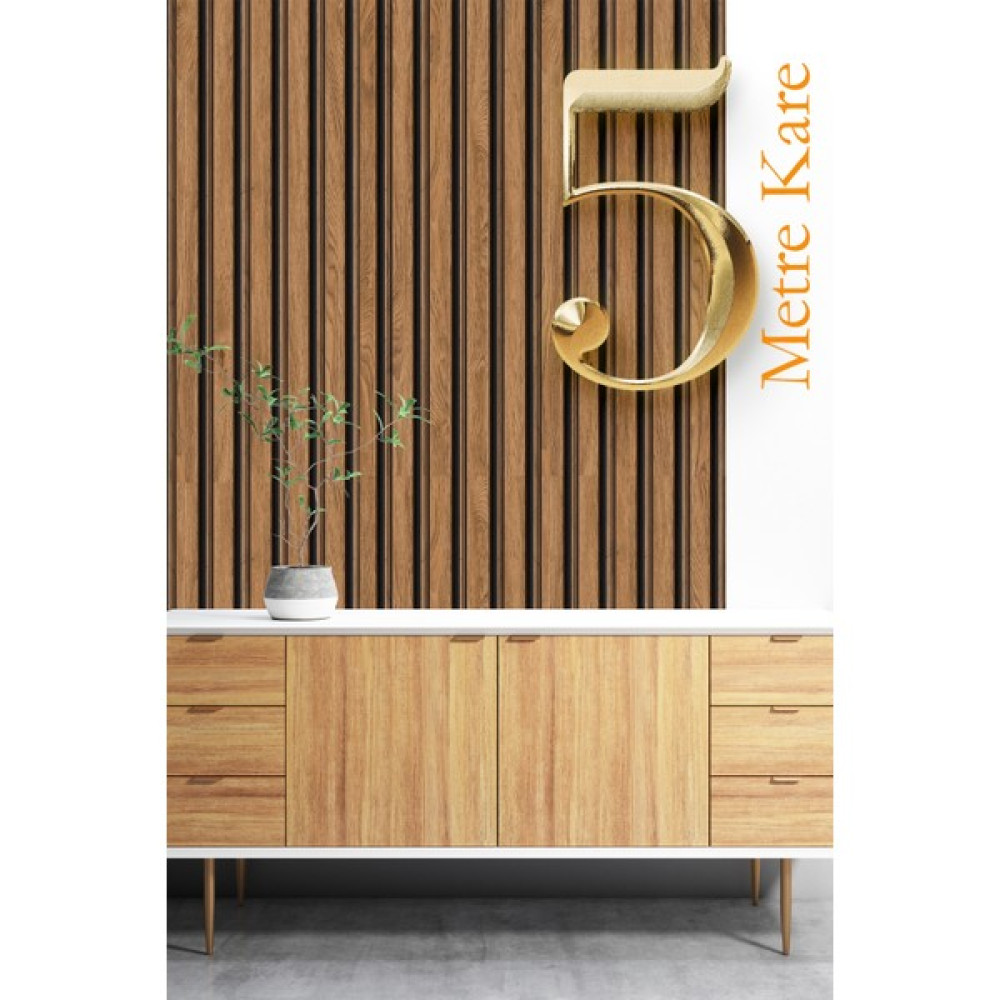 BienHome 2068 Lambiri Panel Ahşap Duvar Çıtası Desenli Vinil Duvar Kağıdı 5,30 M² - Gri - 53 x 1000 cm Duvar Kağıdı Fiyatı